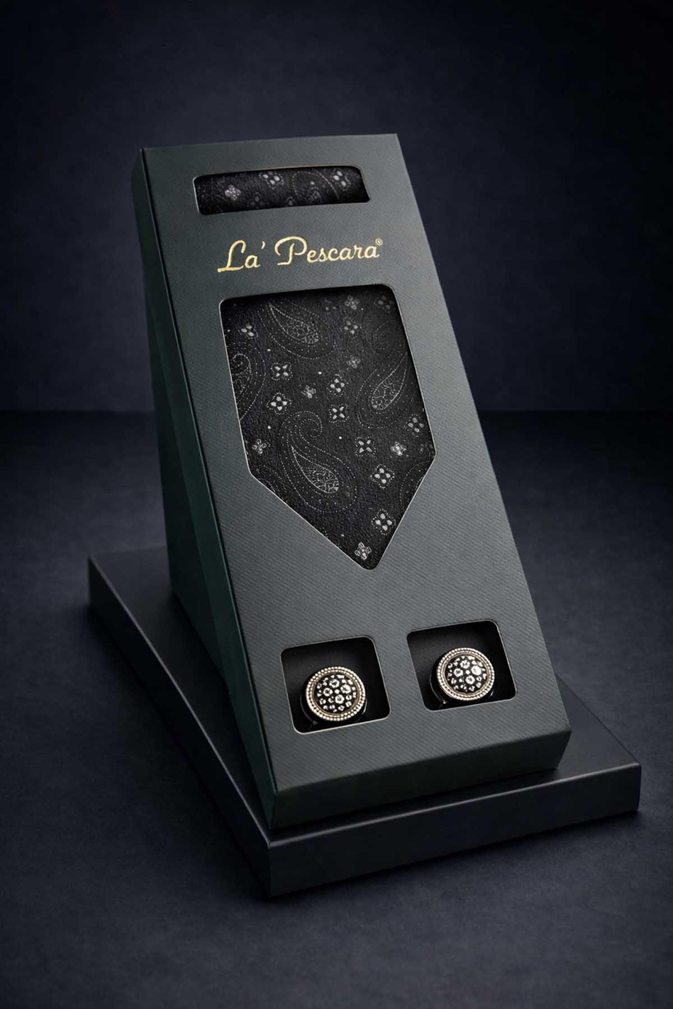 Siyah Mendilli Klasik Kravat Kol Düğmesi Erkek Hediye Seti OS620