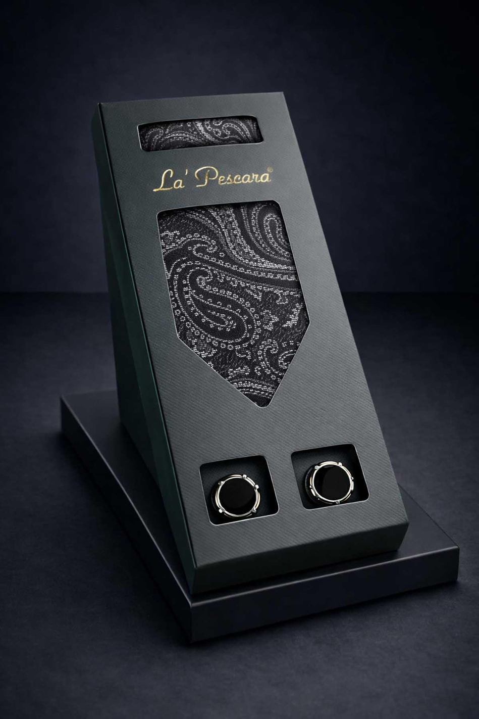 Siyah Mendilli Klasik Kravat Kol Düğmesi Erkek Hediye Seti OS615