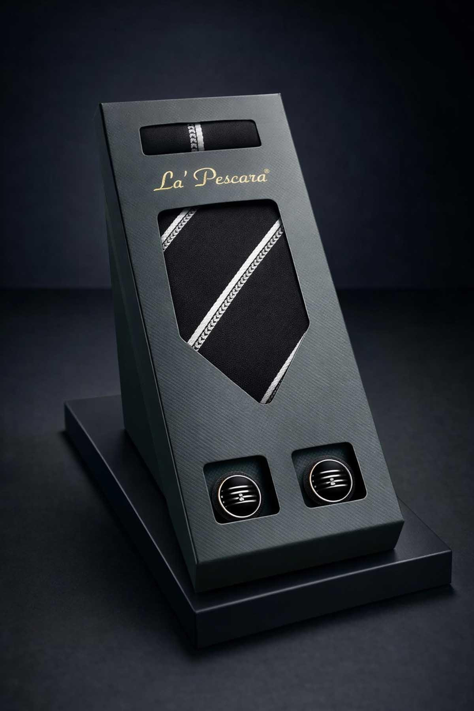 Siyah Mendilli Klasik Kravat Kol Düğmesi Erkek Hediye Seti OS602