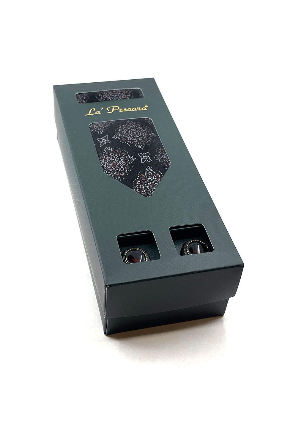 Siyah Mendilli Kravat Siyah Kol Düğmesi Hediye Seti OS493