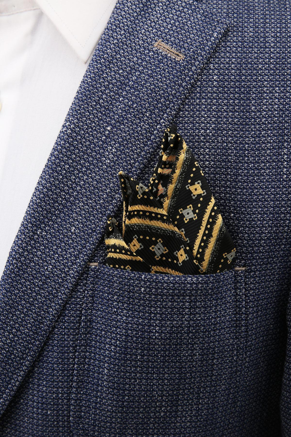 Siyah Motif Baskılı İpek Mendil SPS328