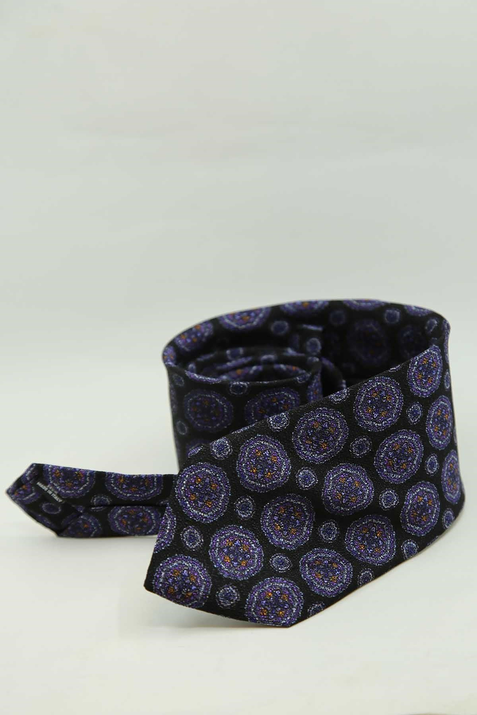 Siyah Motif Desen İtalyan İpek Kravat İK2501