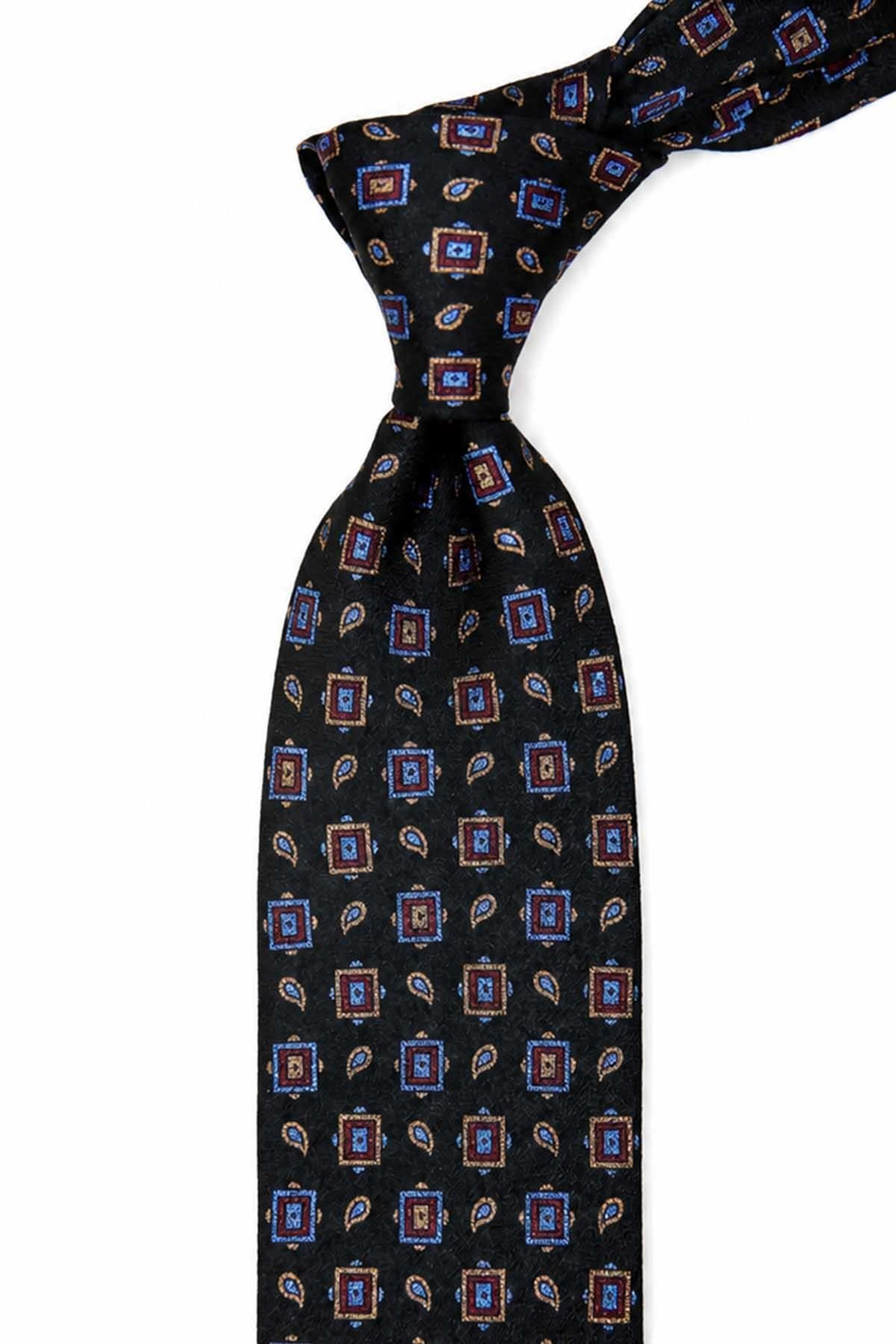 Siyah Motif Desen İtalyan İpek Kravat İK2496