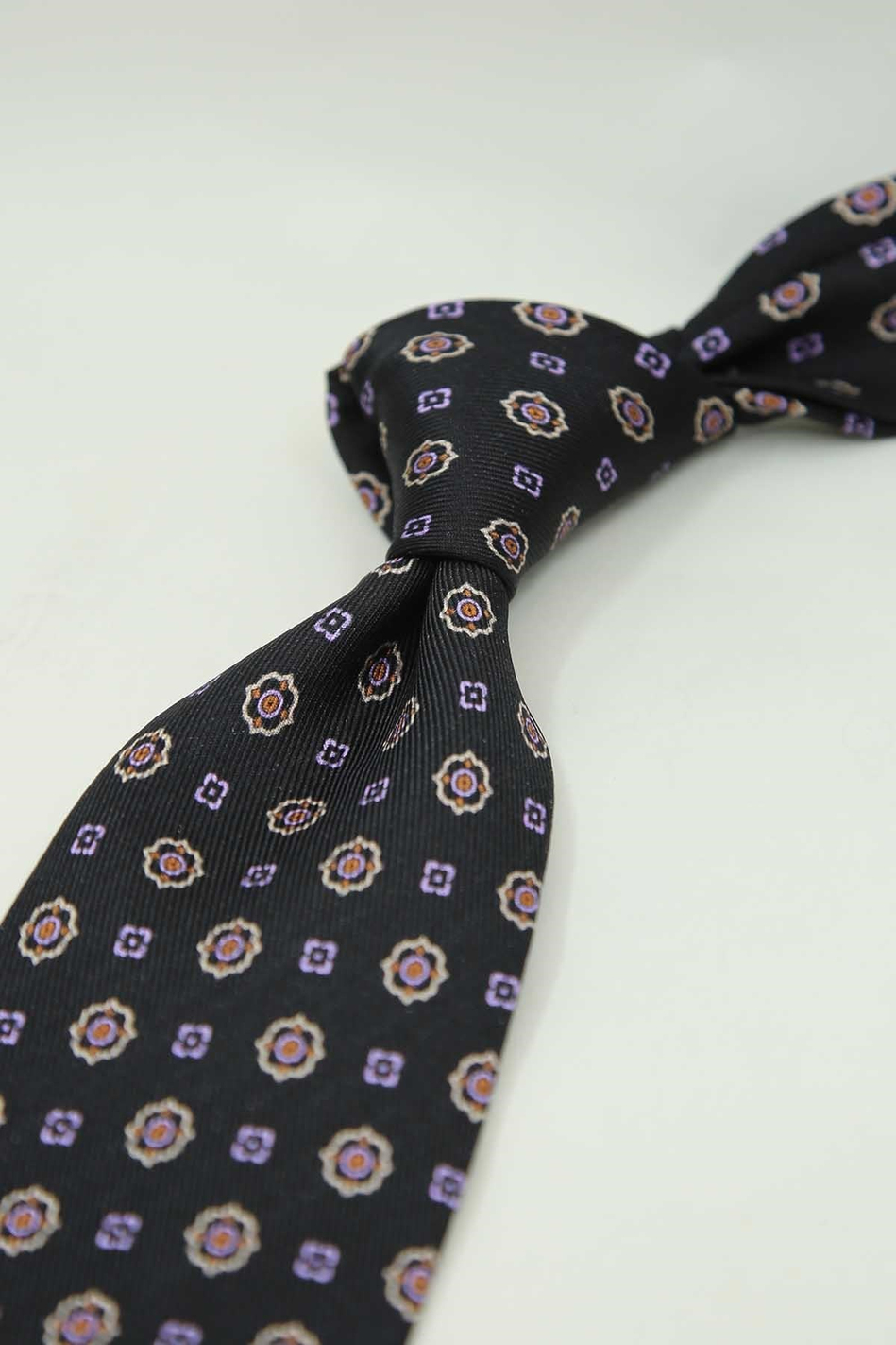 Siyah Motif Desen İtalyan İpek Kravat İK2488