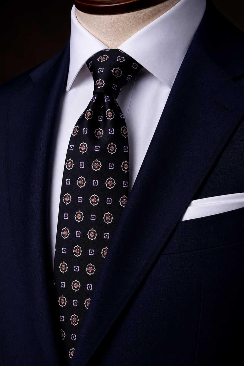 Siyah Motif Desen İtalyan İpek Kravat İK2488