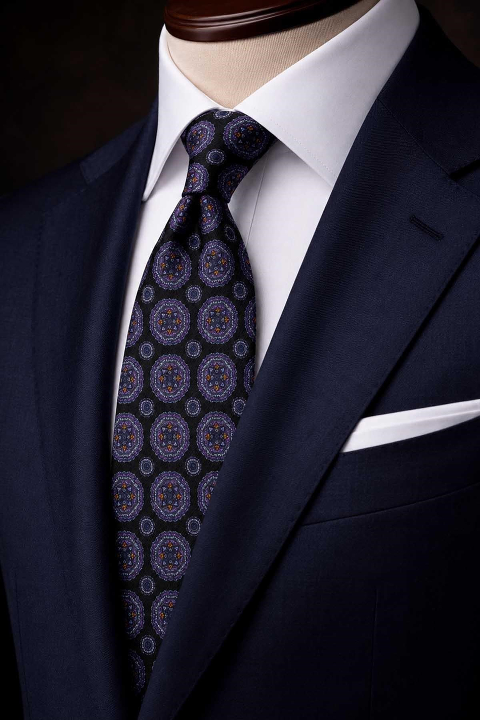 Siyah Motif Desen İtalyan İpek Kravat İK2501