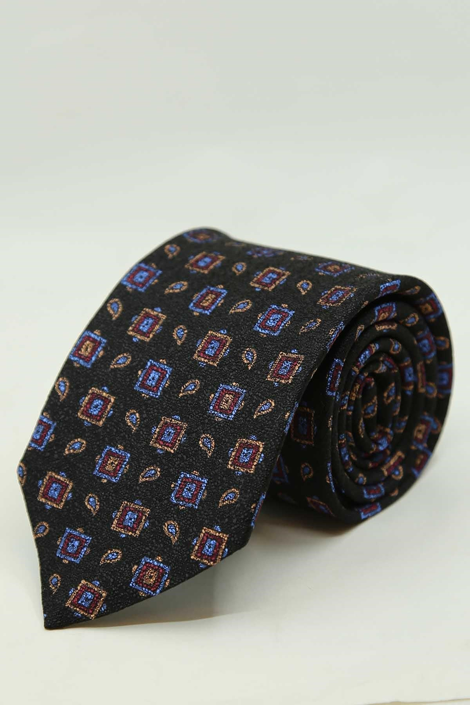 Siyah Motif Desen İtalyan İpek Kravat İK2496