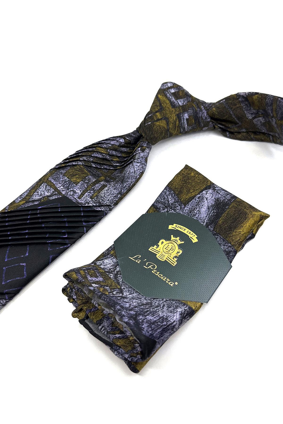 Siyah Motif Desen İtalyan Piliseli İpek Kravat EST169