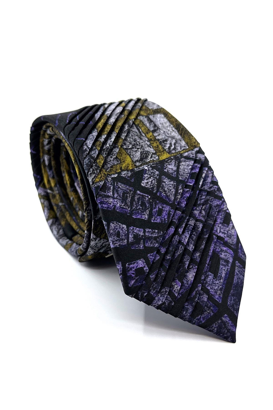 Siyah Motif Desen İtalyan Piliseli İpek Kravat EST169