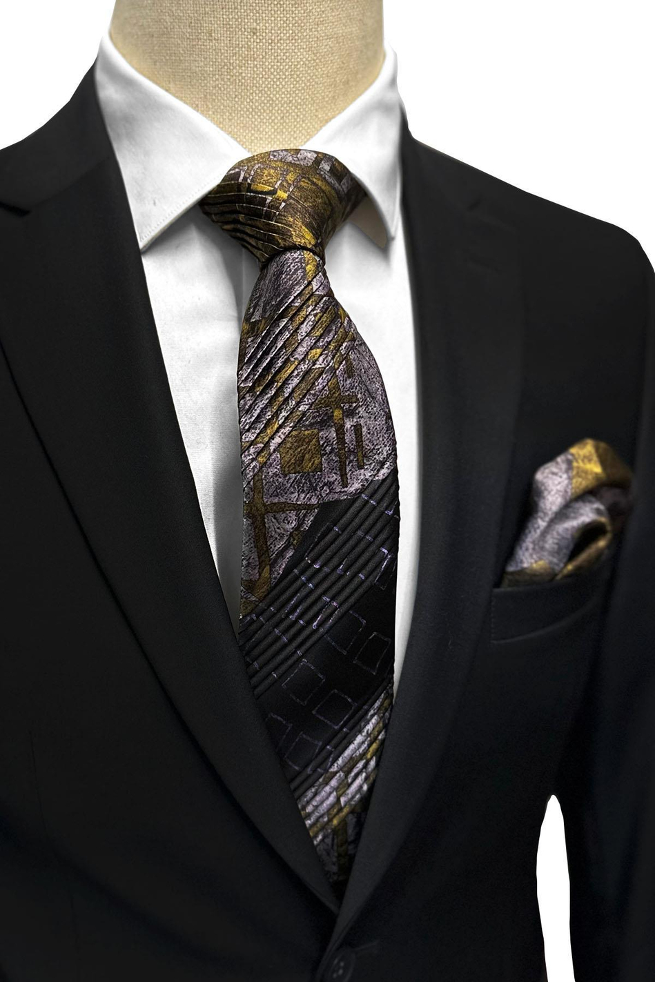 Siyah Motif Desen İtalyan Piliseli İpek Kravat EST169