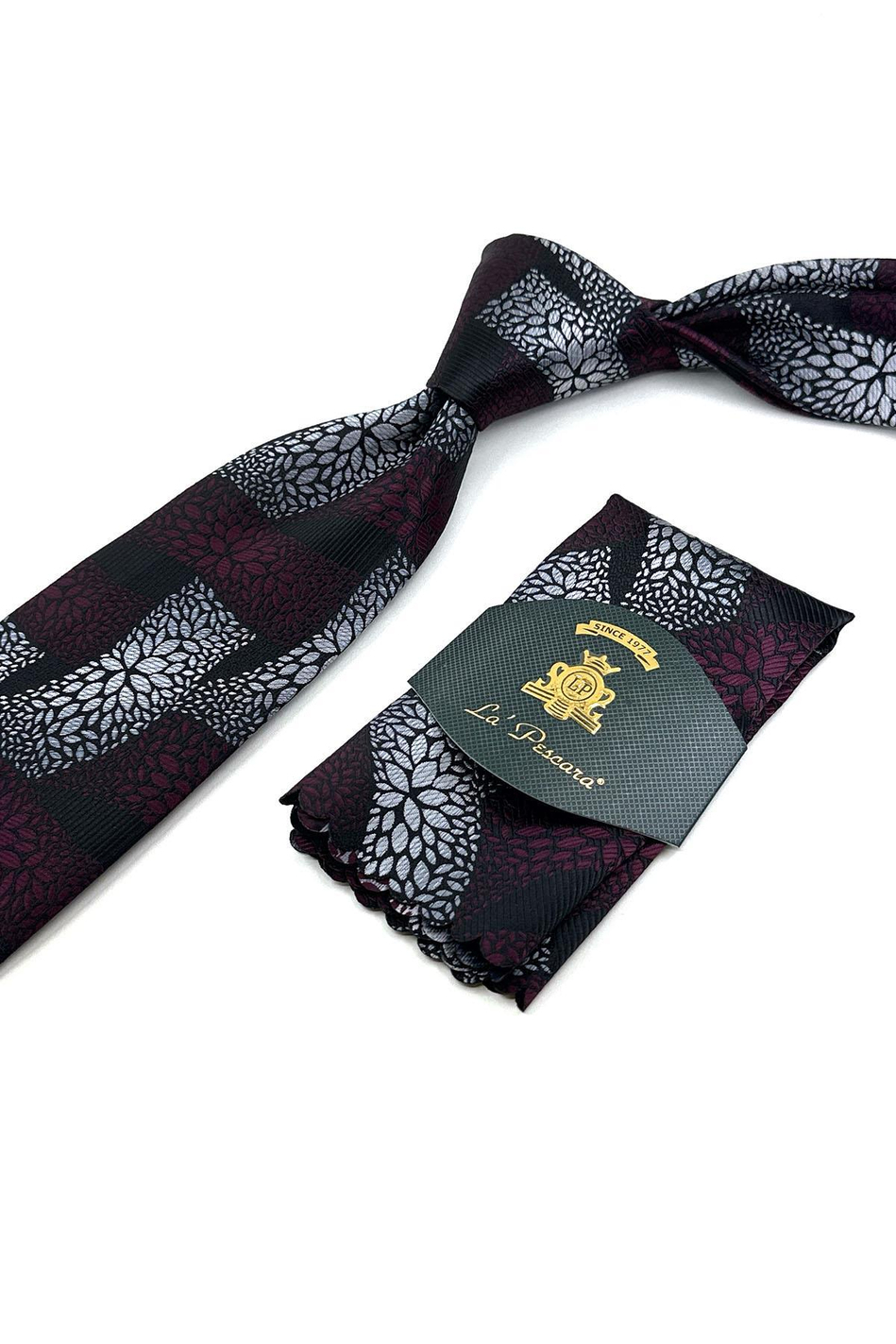 Siyah Motif Desen Mendilli Klasik Kravat KK12052