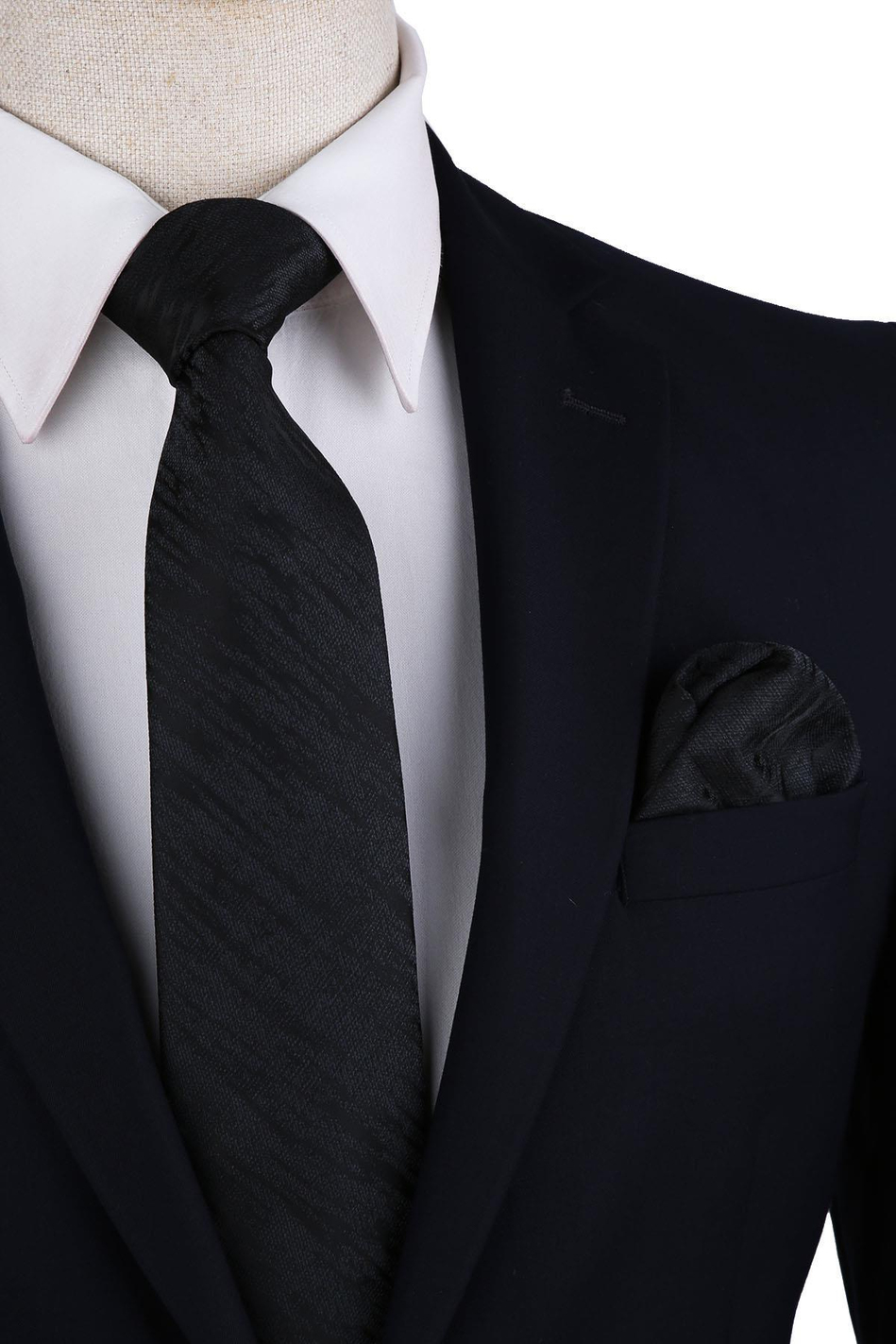 Siyah Motif Desen Mendilli Klasik Kravat KK10523