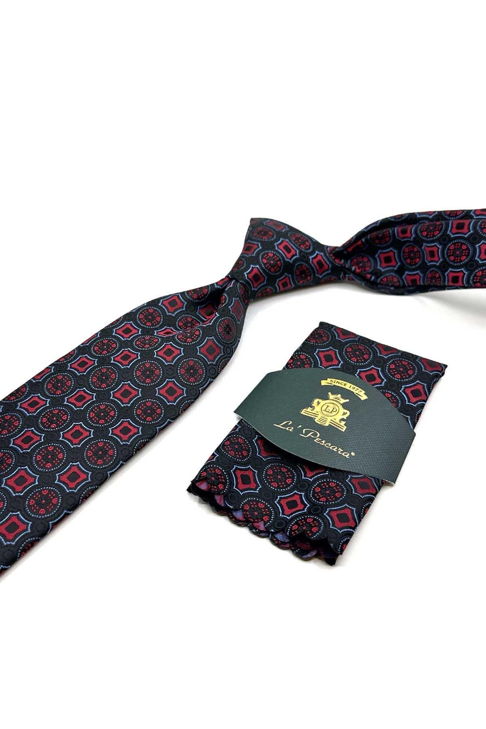 Siyah Motif Desen Mendilli Klasik Kravat KK12952