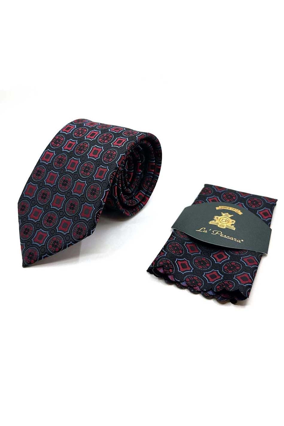 Siyah Motif Desen Mendilli Klasik Kravat KK12952