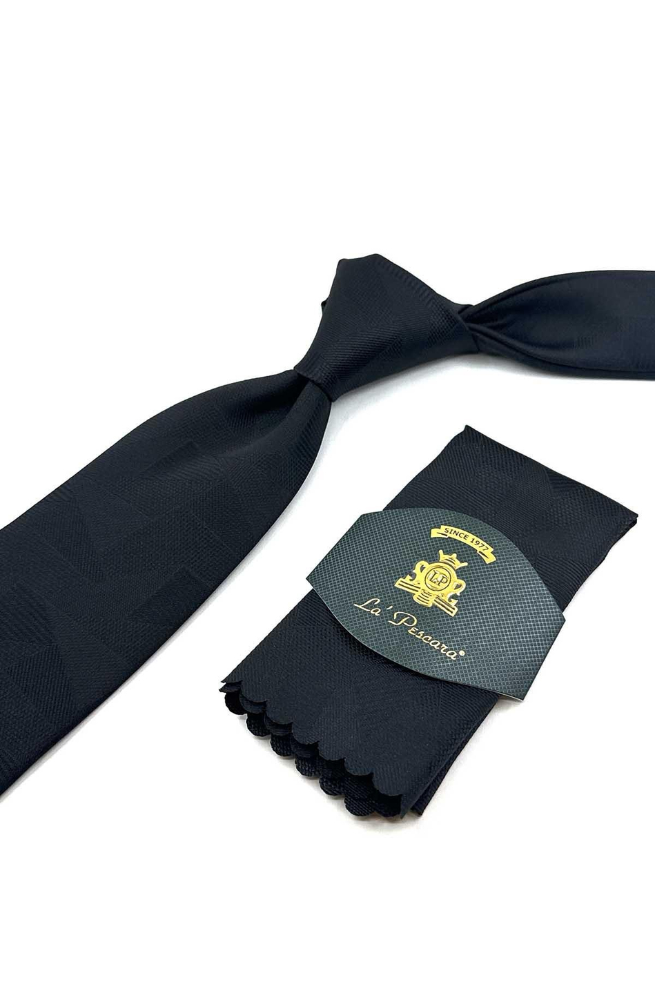 Siyah Motif Desen Mendilli Klasik Kravat KK12292