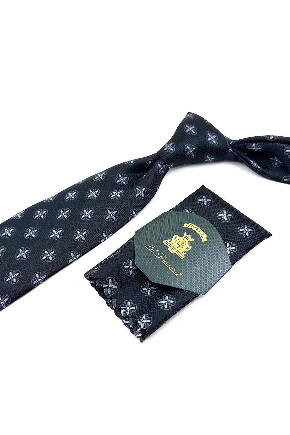 Siyah Motif Desen Mendilli Klasik Kravat KK11929
