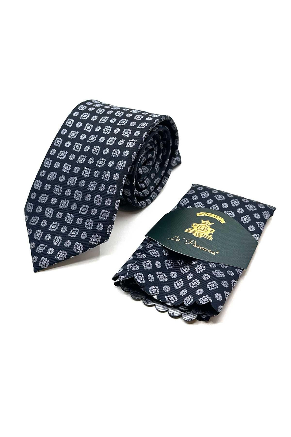 Siyah Motif Desen Mendilli Klasik Kravat KK12988