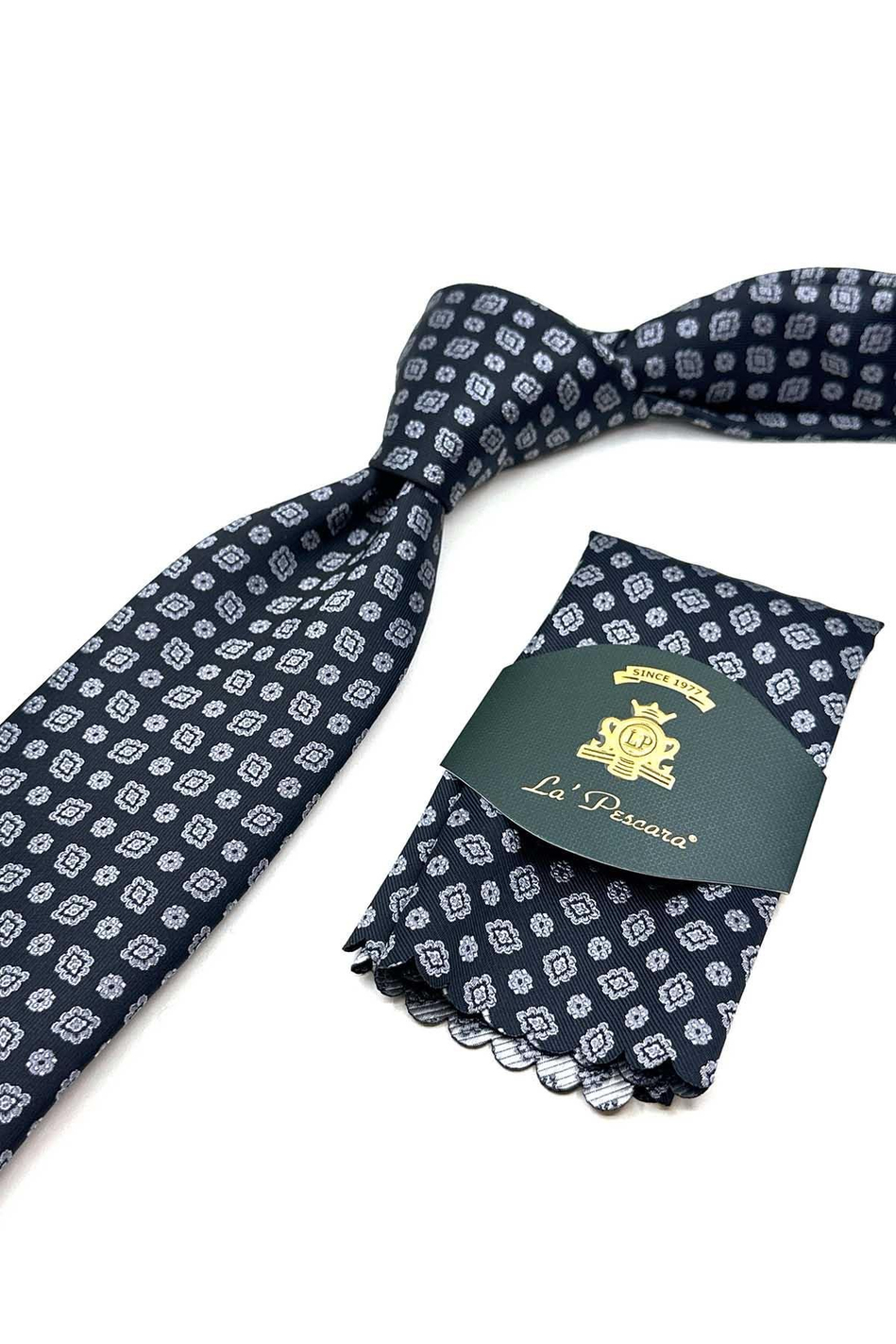 Siyah Motif Desen Mendilli Klasik Kravat KK12988