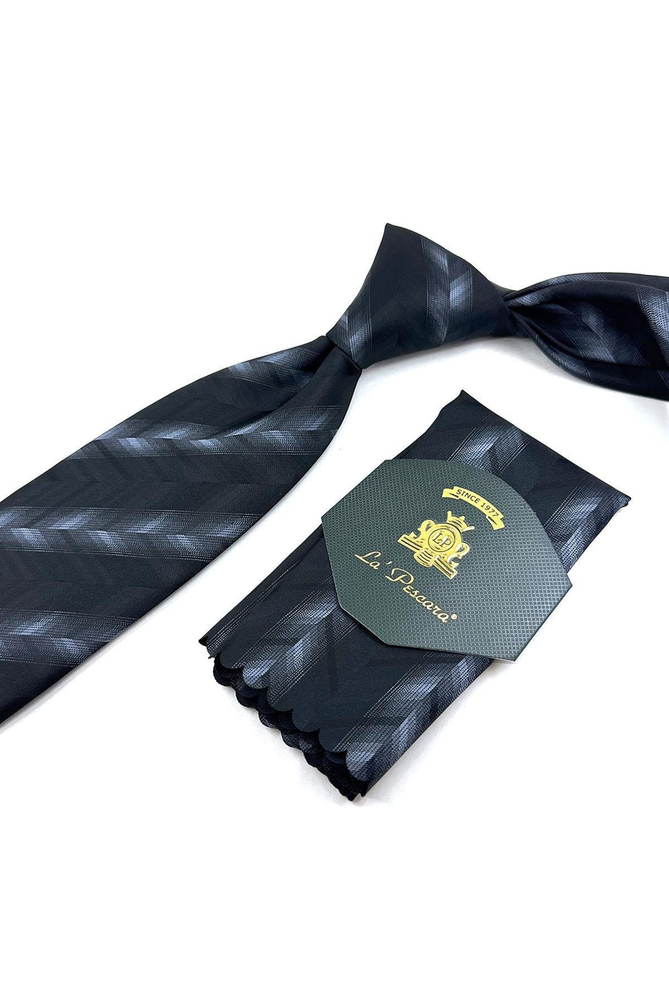 Siyah Motif Desen Mendilli Klasik Kravat KK11326