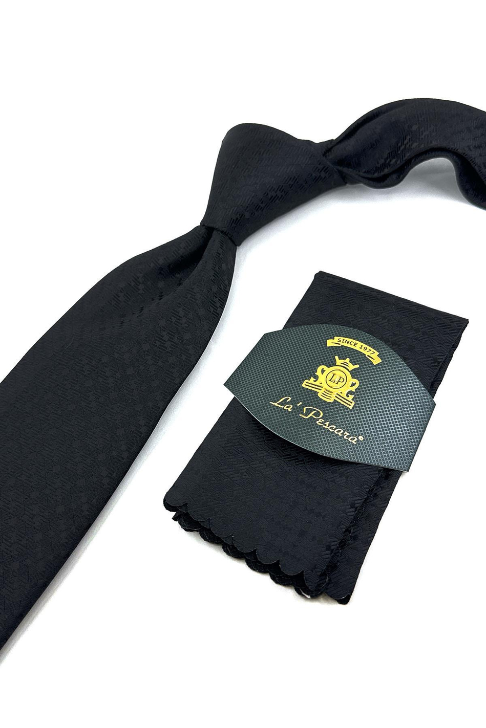 Siyah Motif Desen Mendilli Klasik Kravat KK12013