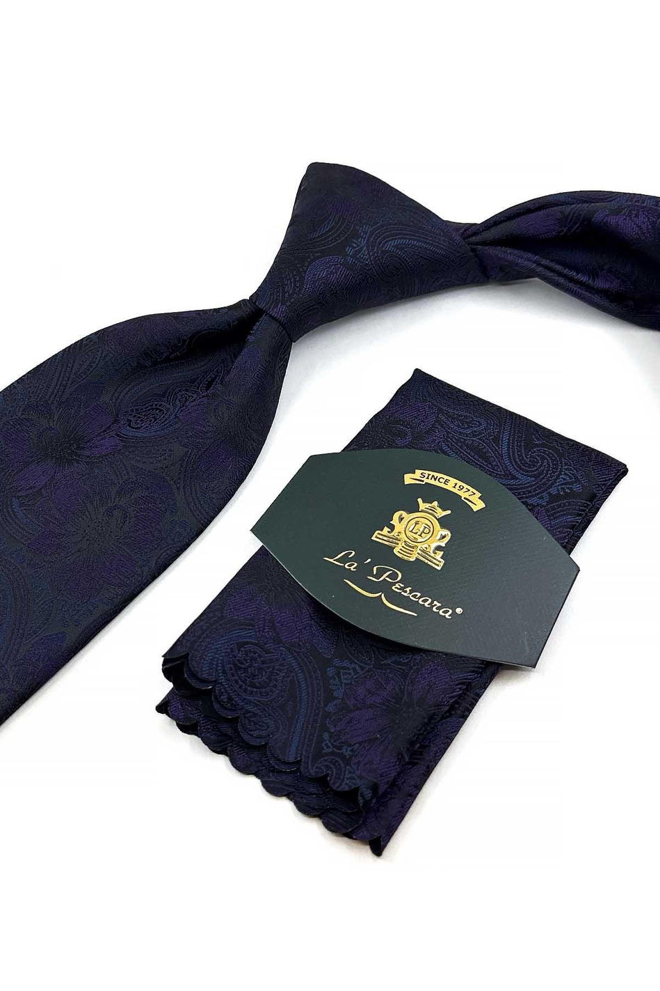 Siyah - Mürdüm Çiçek Desen Mendilli Klasik Kravat KK12948
