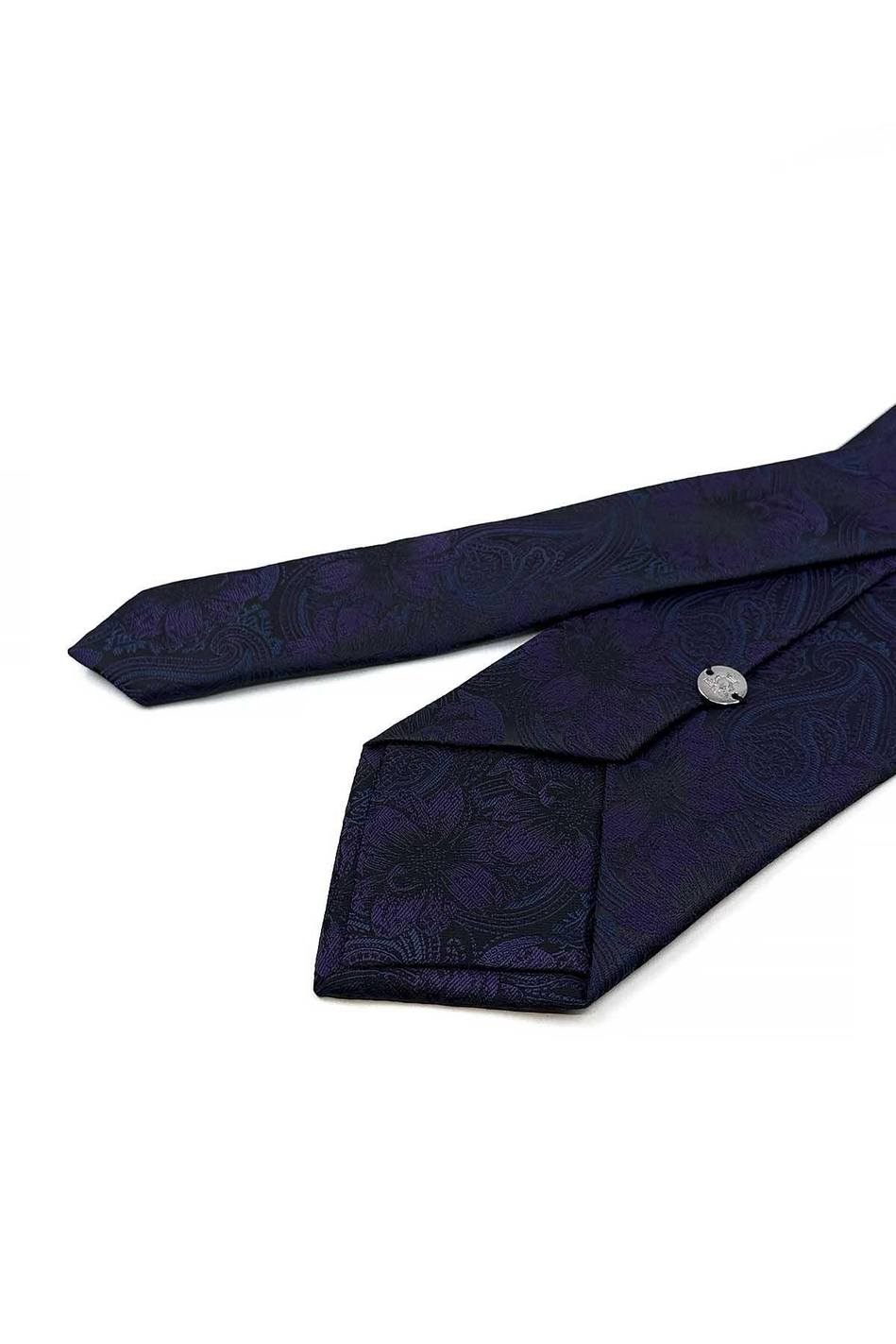 Siyah - Mürdüm Çiçek Desen Mendilli Klasik Kravat KK12948