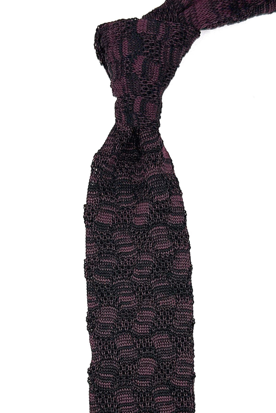 Siyah - Mürdüm Motif Desen Örgü Kravat ÖR8357