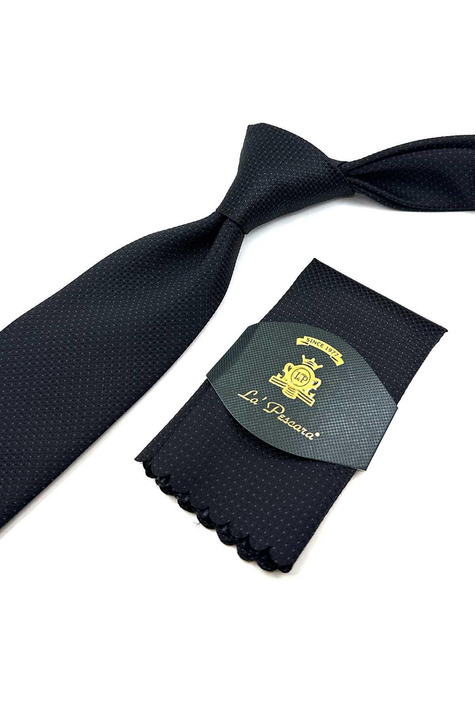Siyah Nokta Desen Mendilli Klasik Kravat KK12339