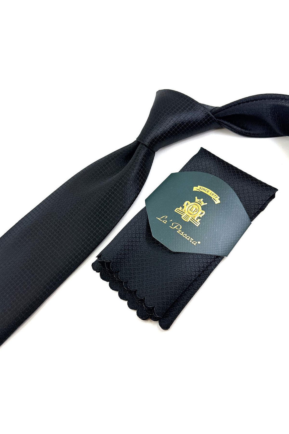 Siyah Nokta Desen Mendilli Klasik Kravat KK11112