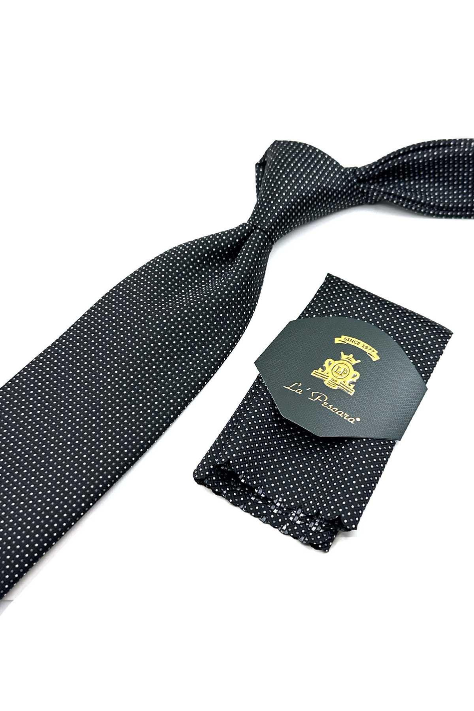 Siyah Nokta Desen Mendilli Klasik Kravat KK12594