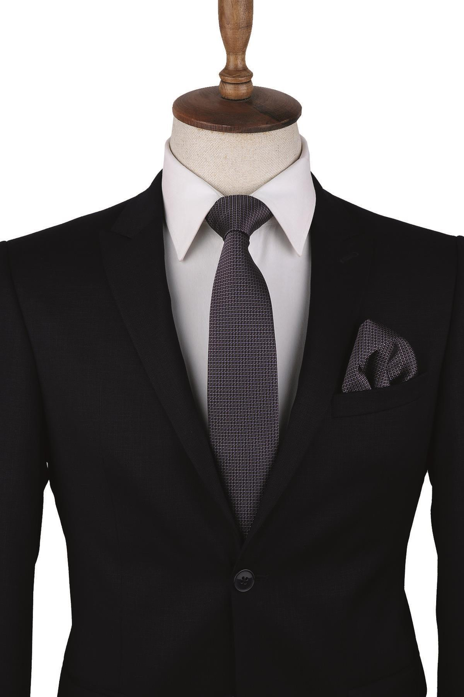 Siyah Nokta Desen Mendilli Klasik Kravat KK10102