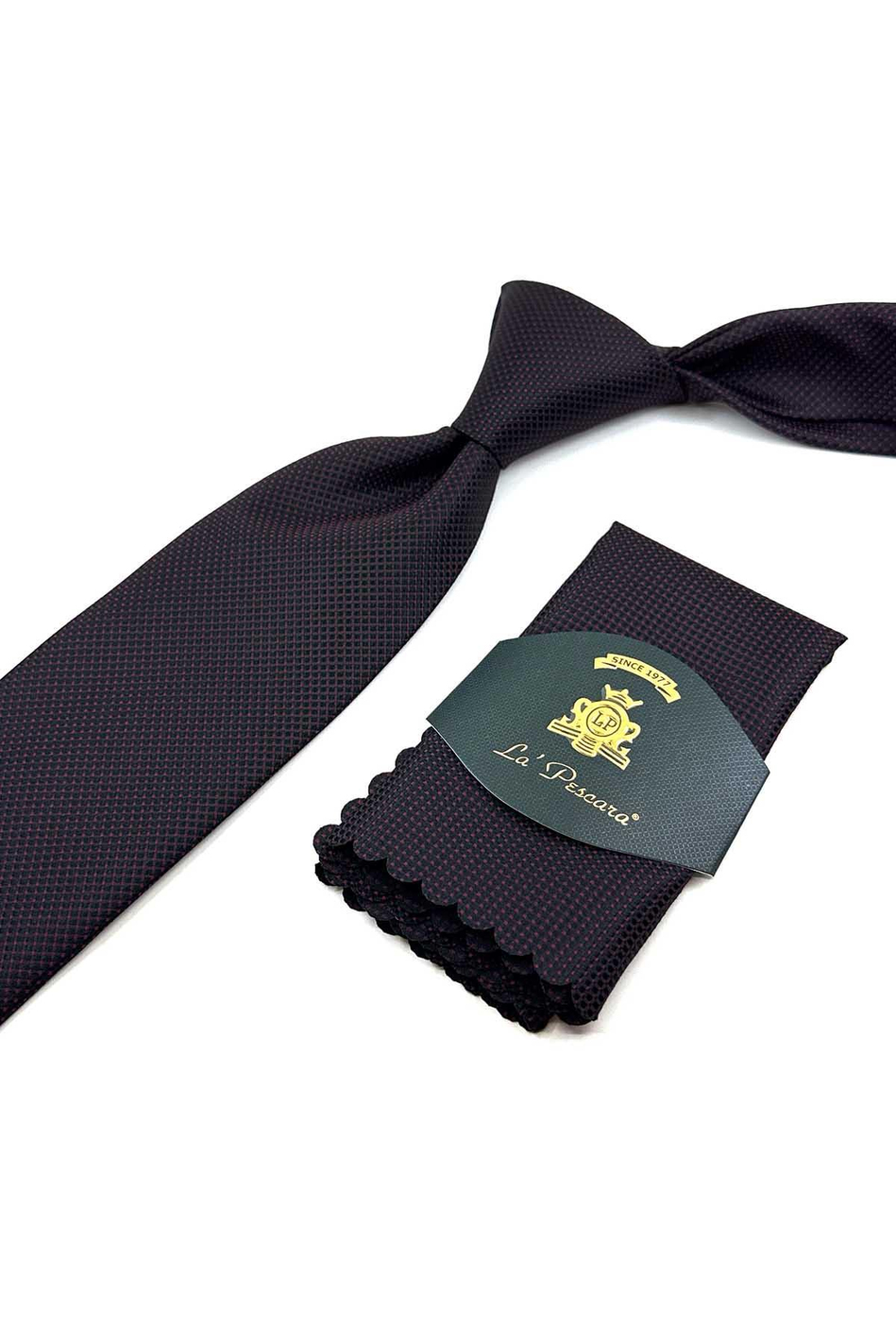 Siyah Nokta Desen Mendilli Klasik Kravat KK12404