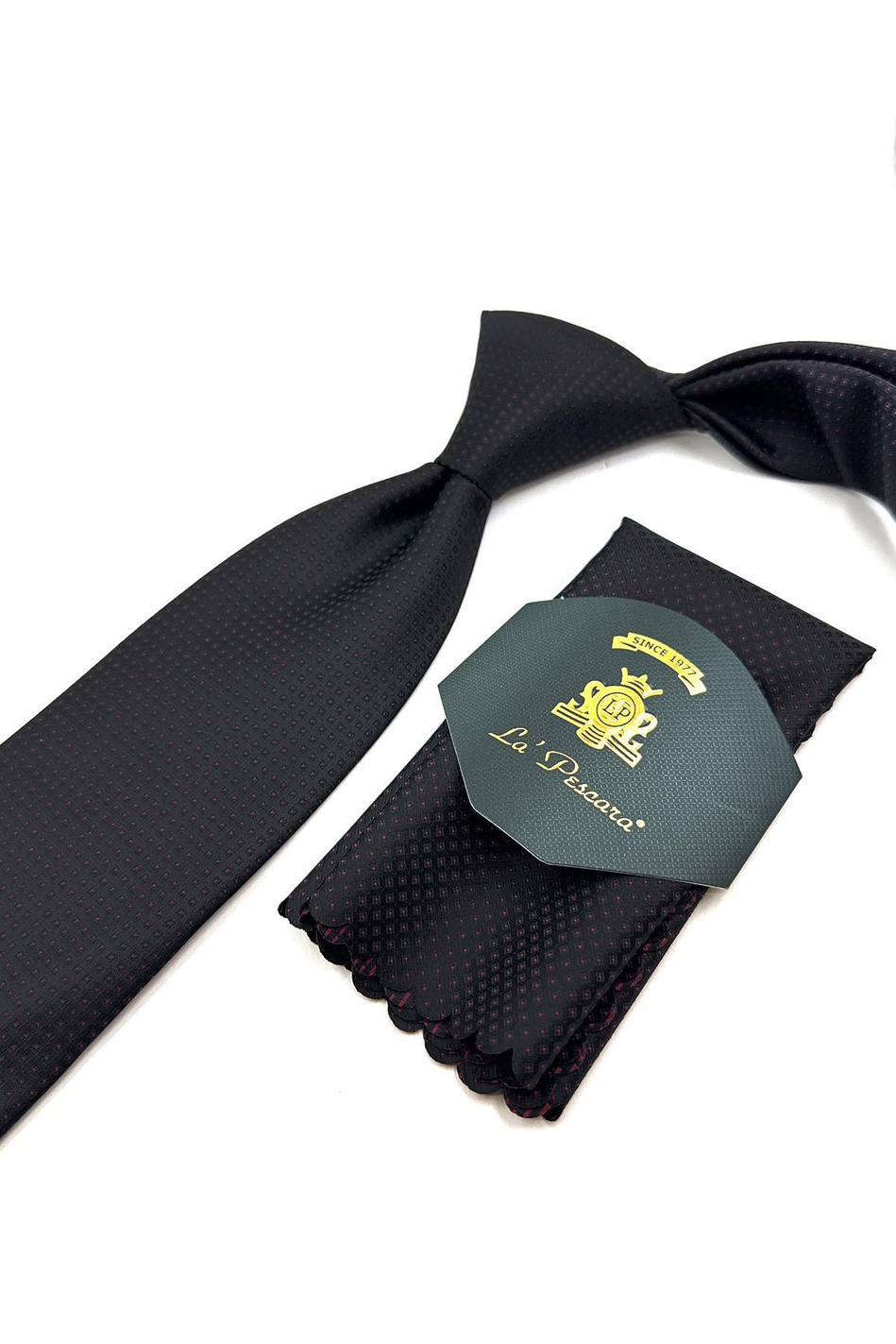 Siyah Nokta Desen Mendilli Klasik Kravat KK11056