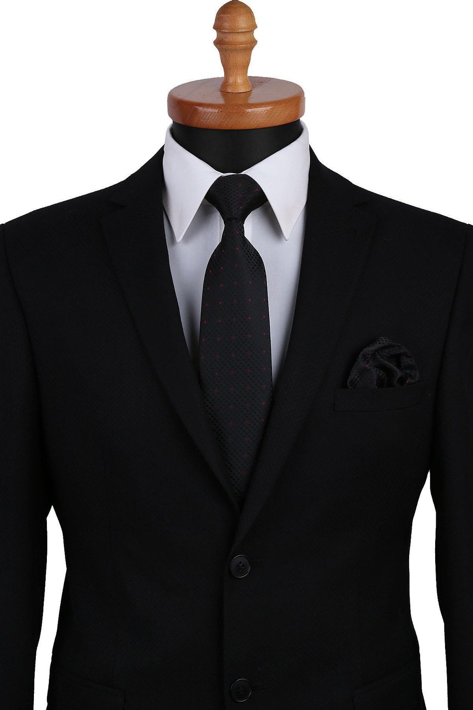 Siyah Nokta Desen Mendilli Klasik Kravat KK9489