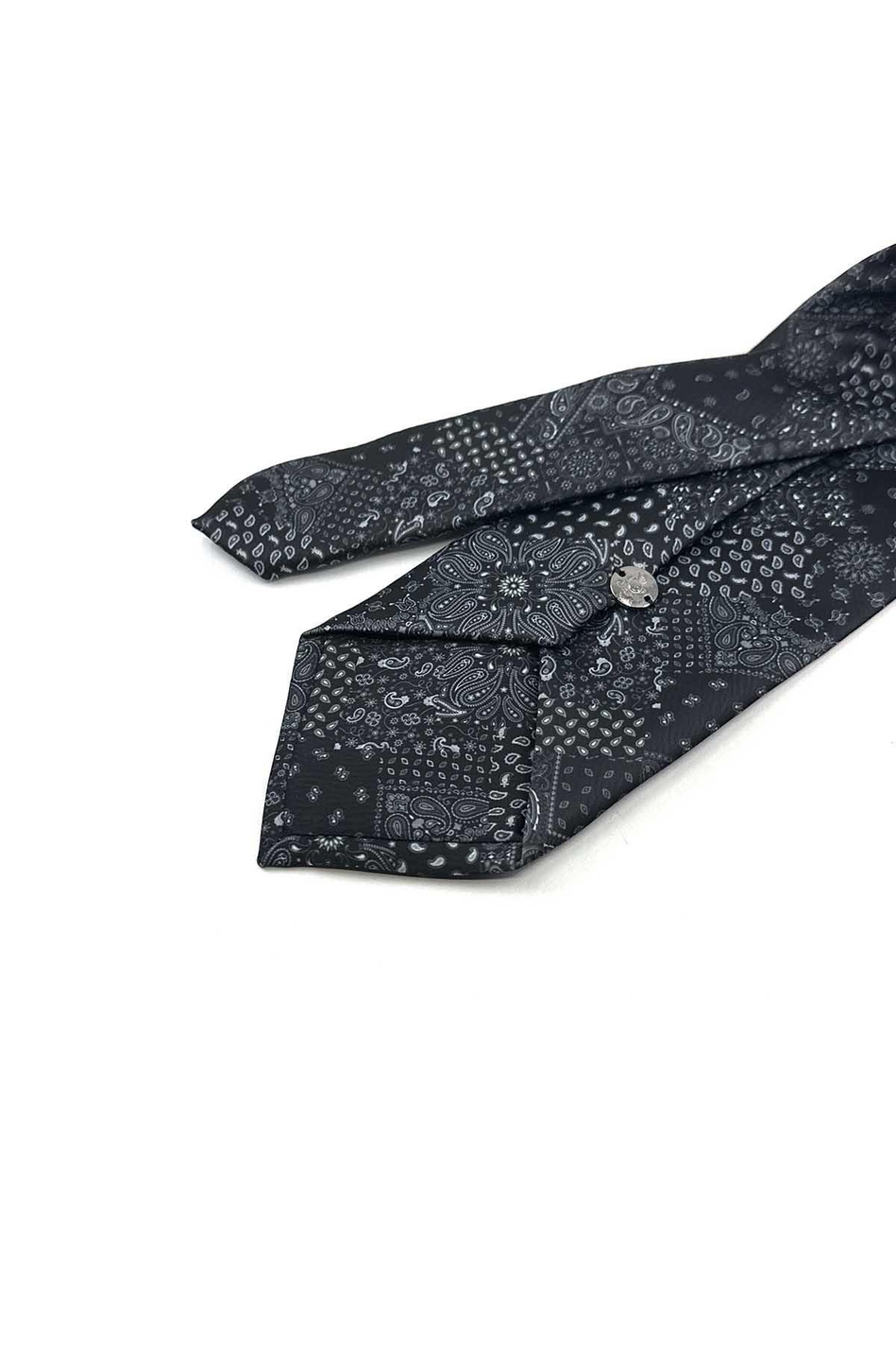 Siyah Patchwork Desen Baskılı Mendilli Klasik Kravat KK13350