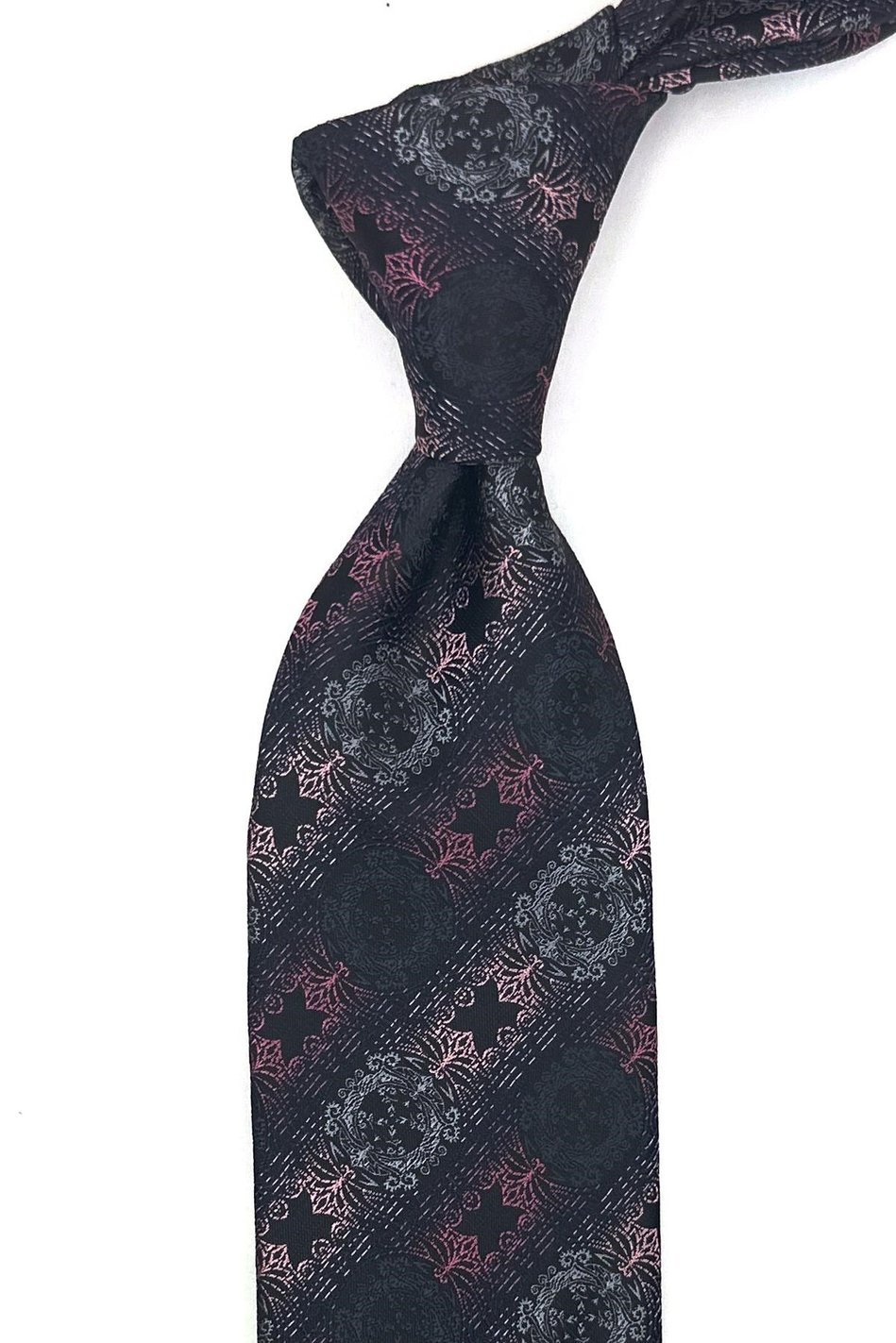 Siyah Pembe Motif Desen Mendilli Klasik Kravat KK13723