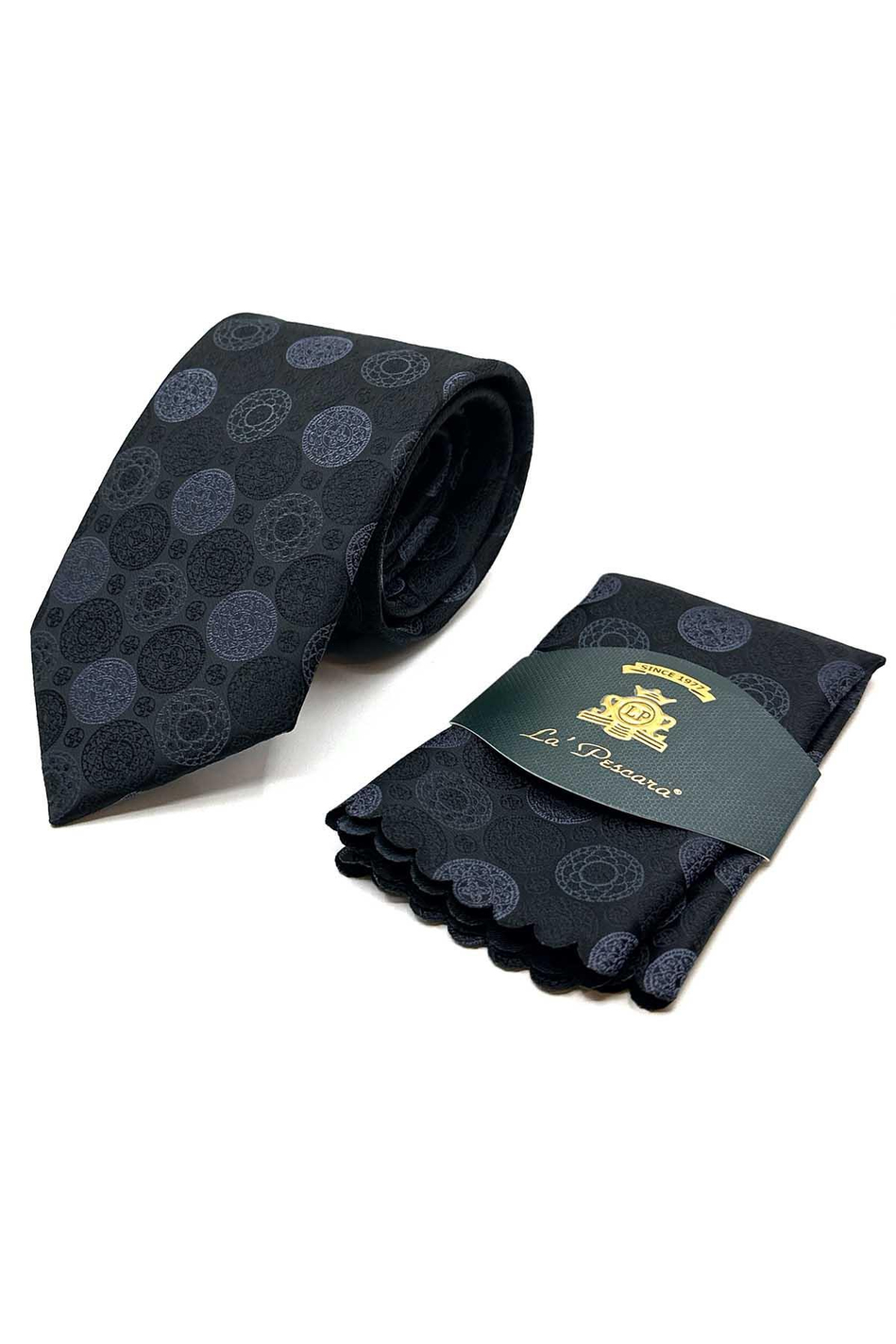 Siyah Puantiye Desen Mendilli Klasik Kravat KK12990