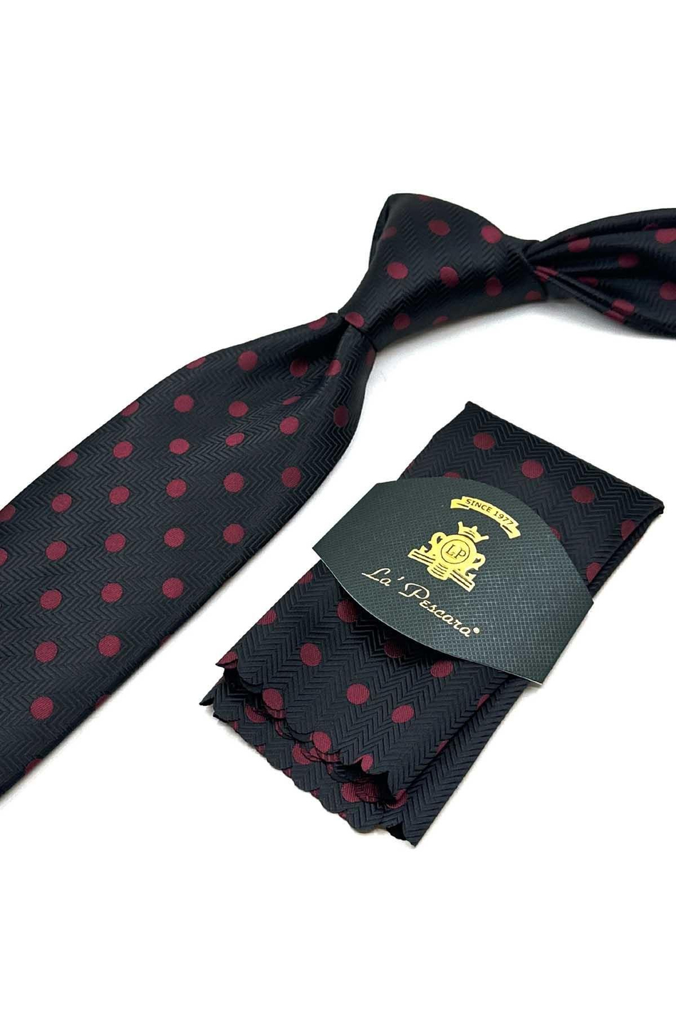 Siyah Puantiye Desen Mendilli Klasik Kravat KK13095