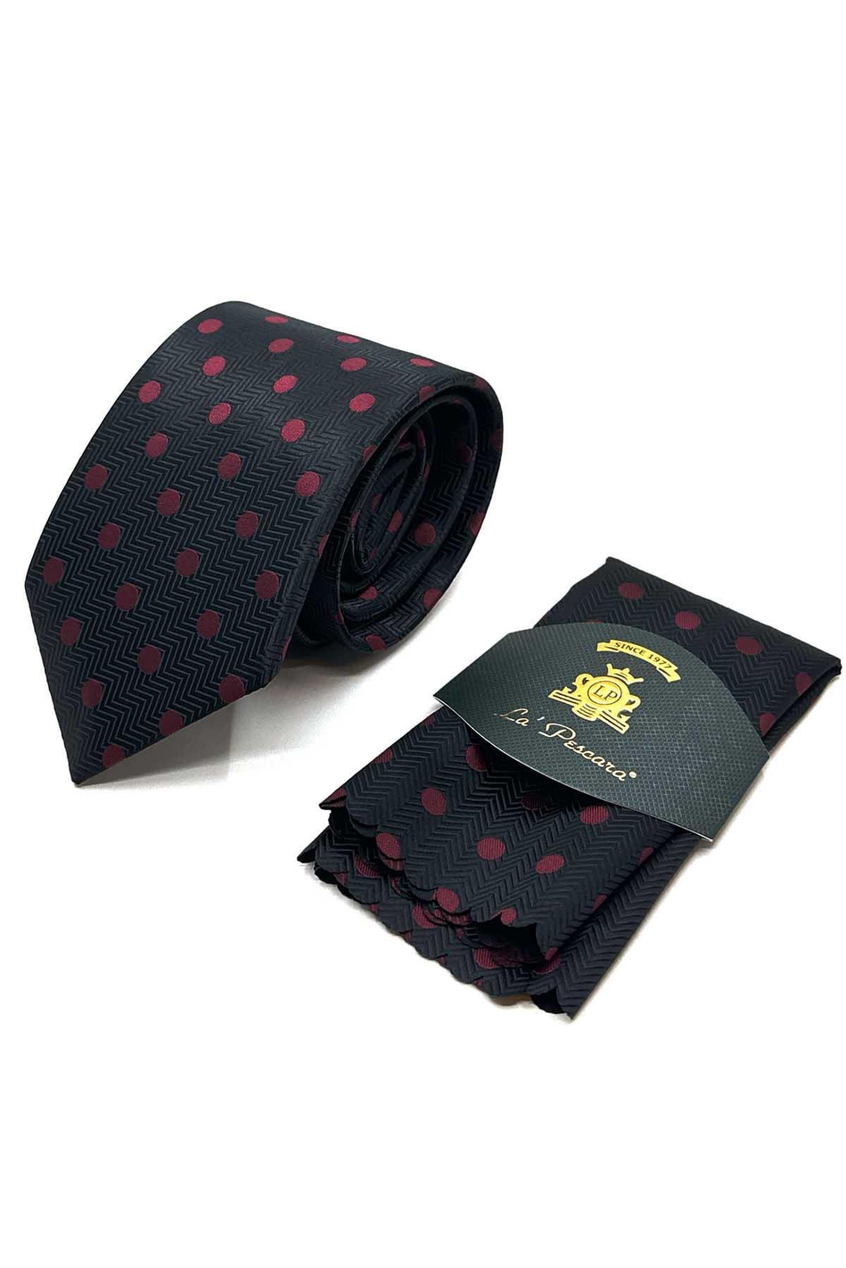 Siyah Puantiye Desen Mendilli Klasik Kravat KK13095