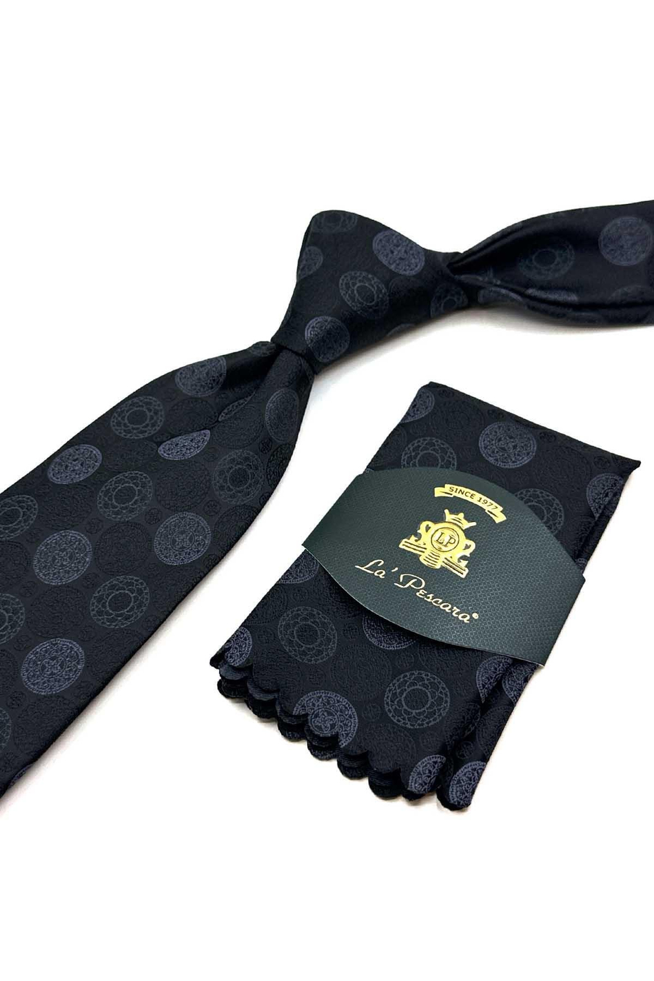 Siyah Puantiye Desen Mendilli Klasik Kravat KK12990