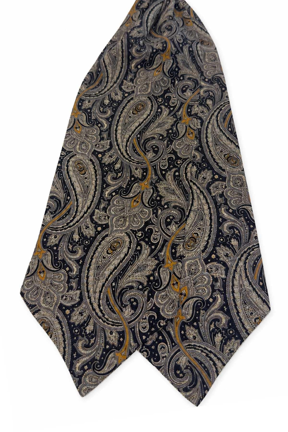 Siyah Şal Desen İtalyan İpek Ascot Kravat SAC112