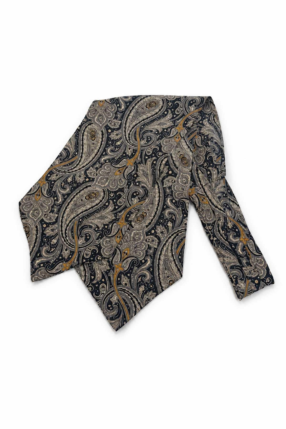 Siyah Şal Desen İtalyan İpek Ascot Kravat SAC112