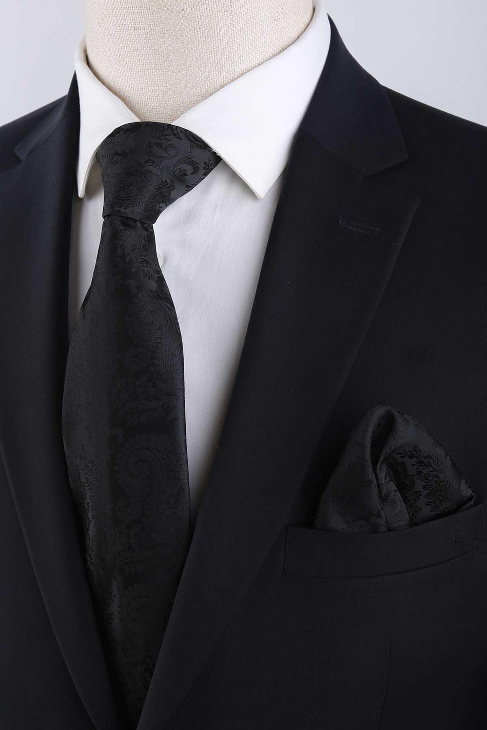 Siyah Şal Desen Mendilli Klasik Kravat KK13117