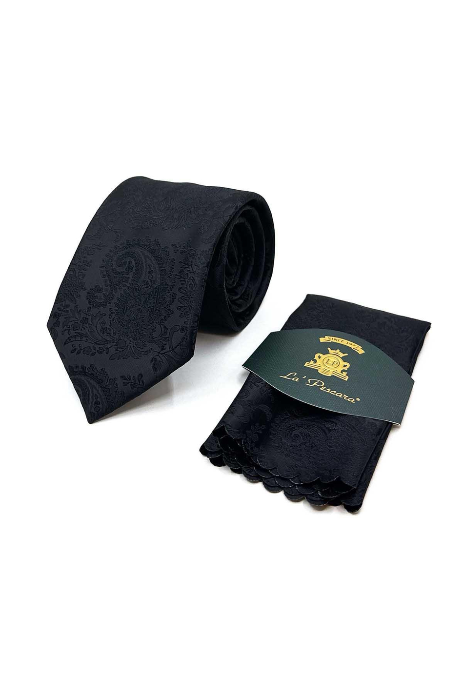 Siyah Şal Desen Mendilli Klasik Kravat KK13117