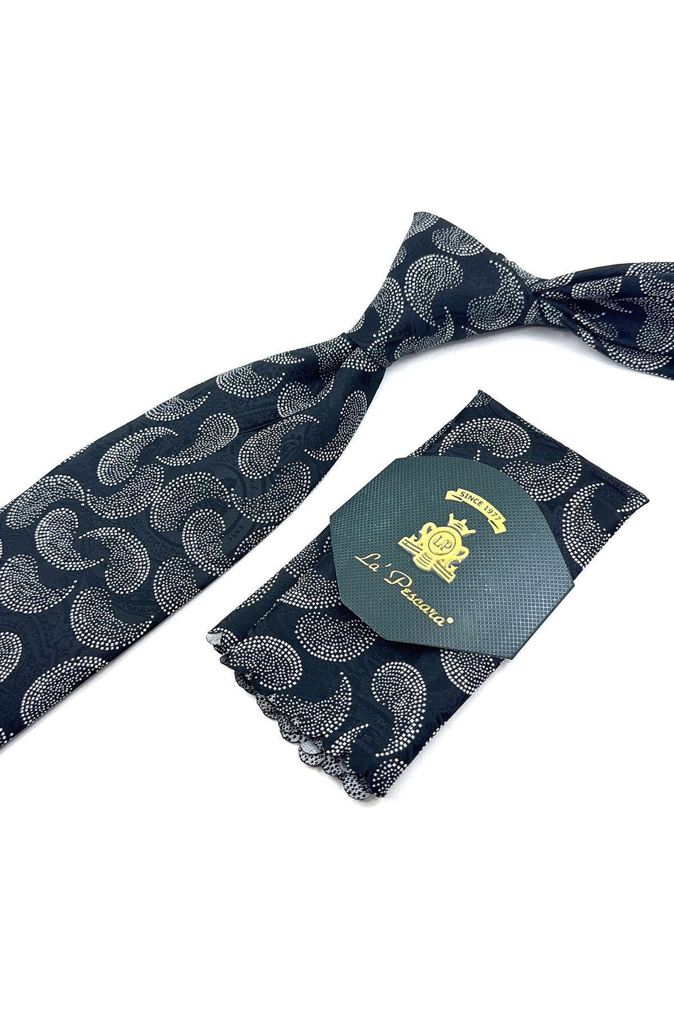 Siyah Şal Desen Mendilli Klasik Kravat KK11859