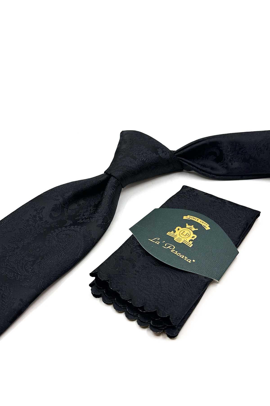 Siyah Şal Desen Mendilli Klasik Kravat KK13117