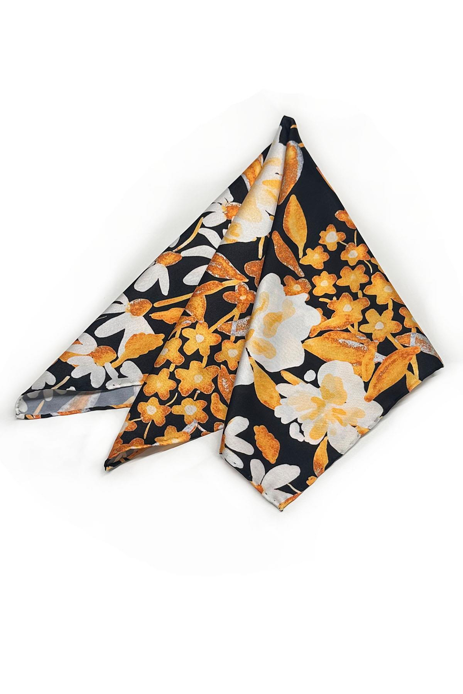 Siyah - Sarı Çiçek Desen Fular Bandana 55-55 cm KDNF07