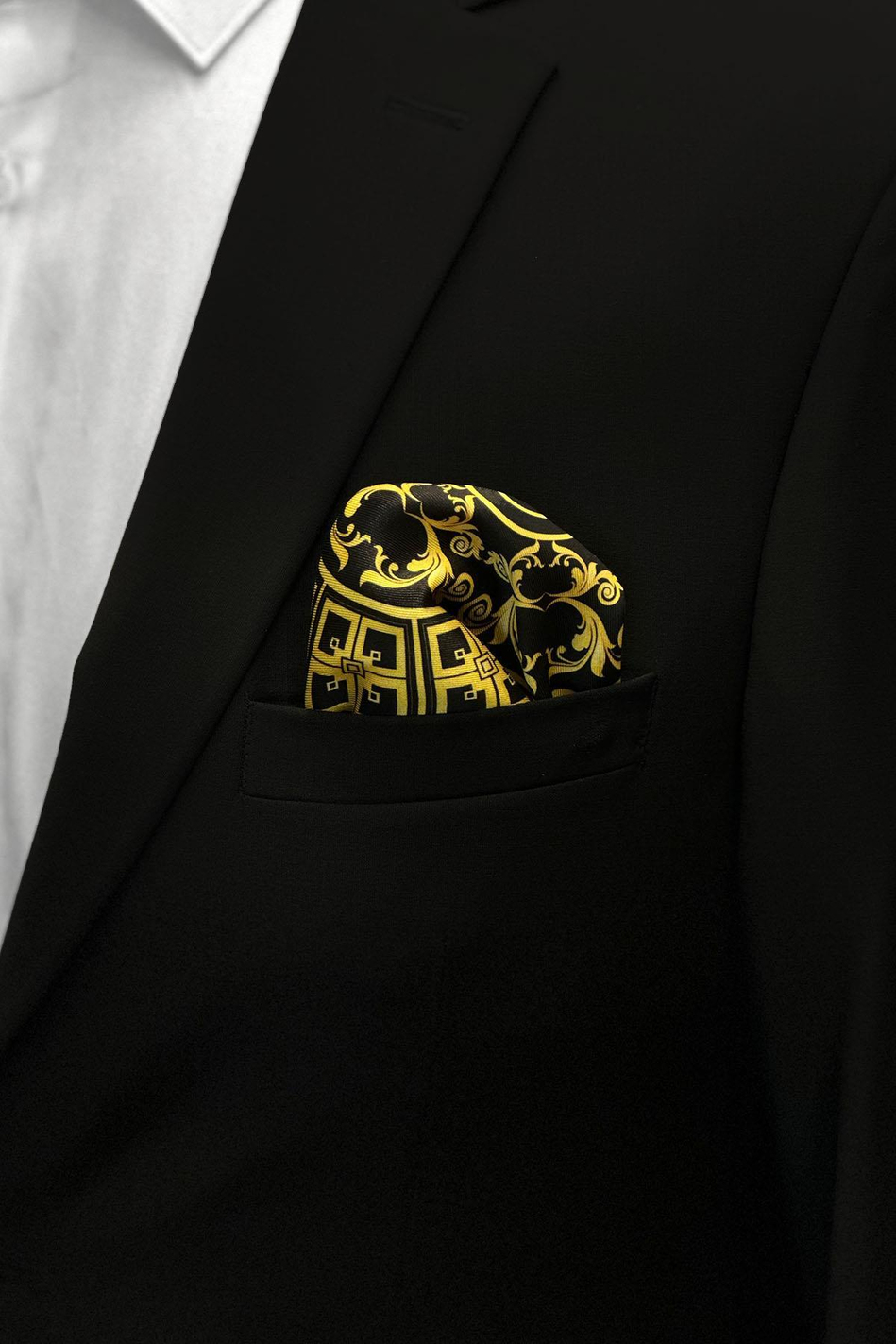 Siyah - Sarı Motif Desen Erkek Cep Mendili SPS541-11