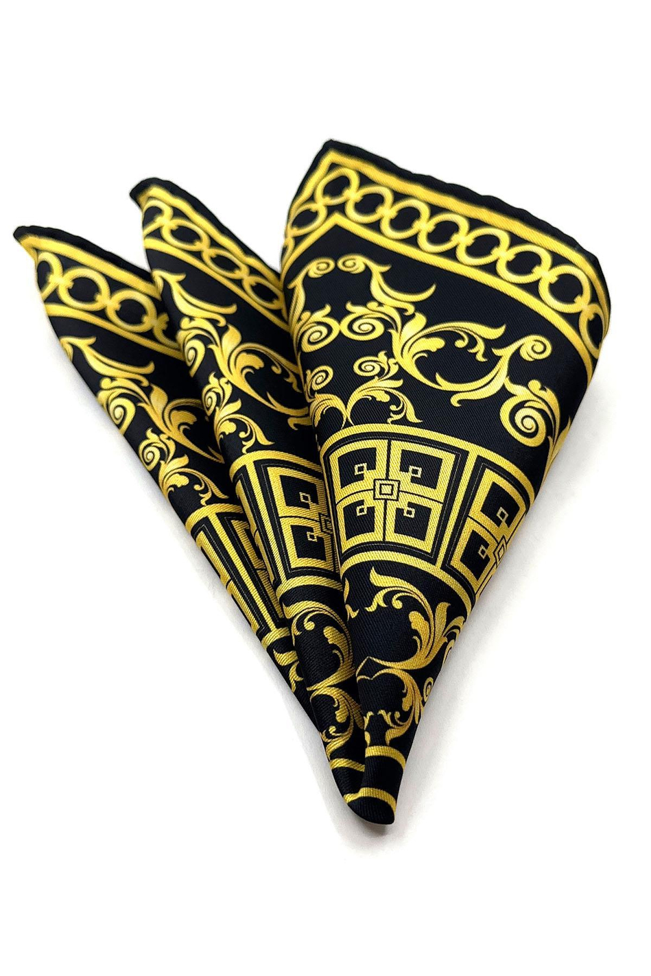 Siyah - Sarı Motif Desen Erkek Cep Mendili SPS541-11
