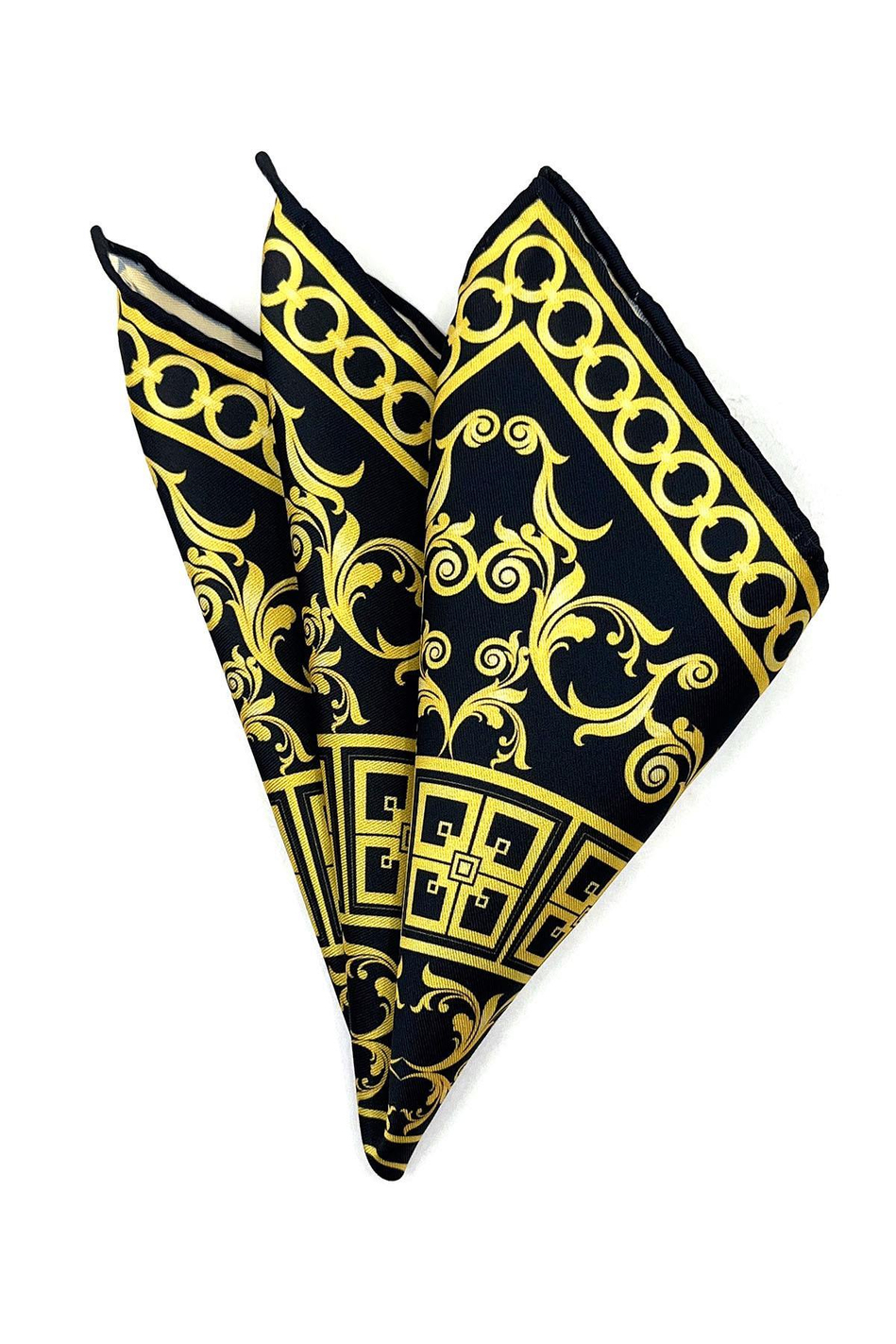 Siyah - Sarı Motif Desen Erkek Cep Mendili SPS541-11